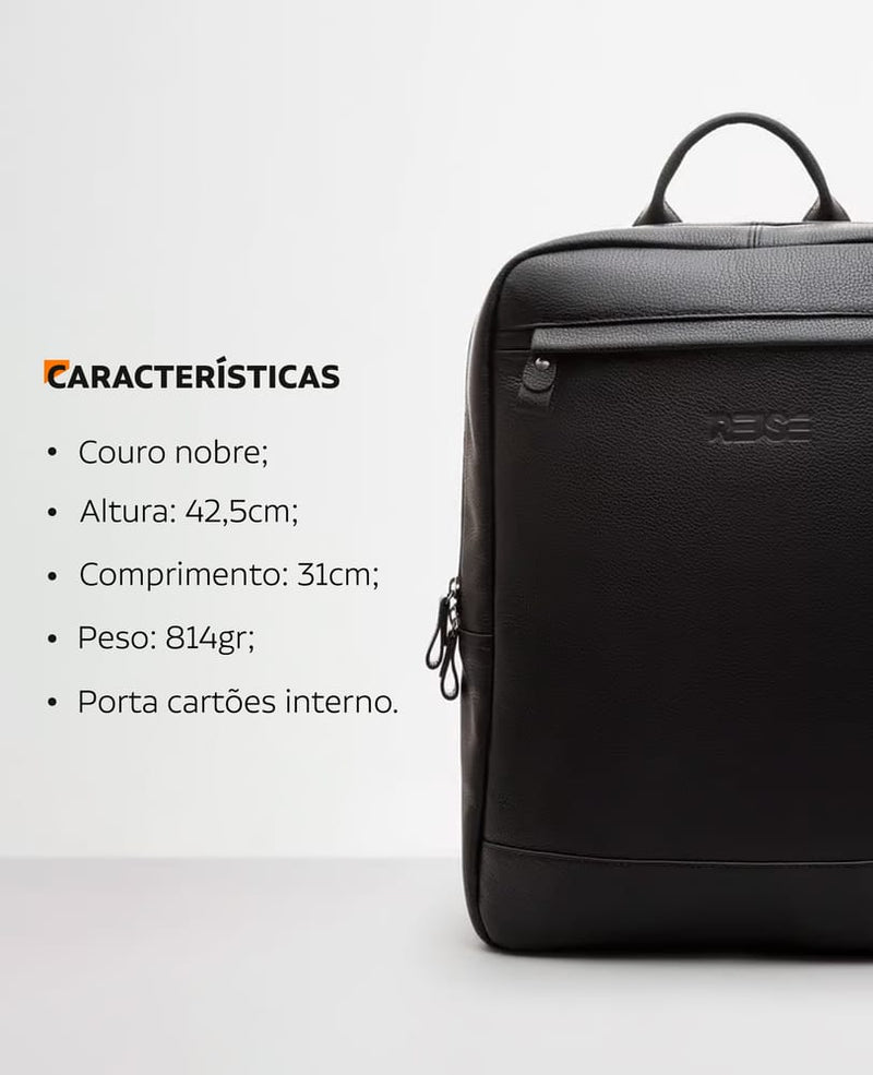 Mochila de Couro Preta Minimal