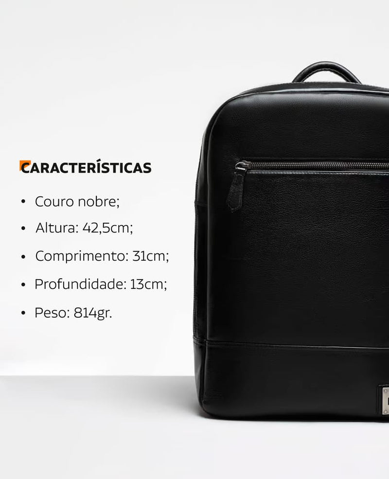 Mochila Porta Notebook de Couro Preta